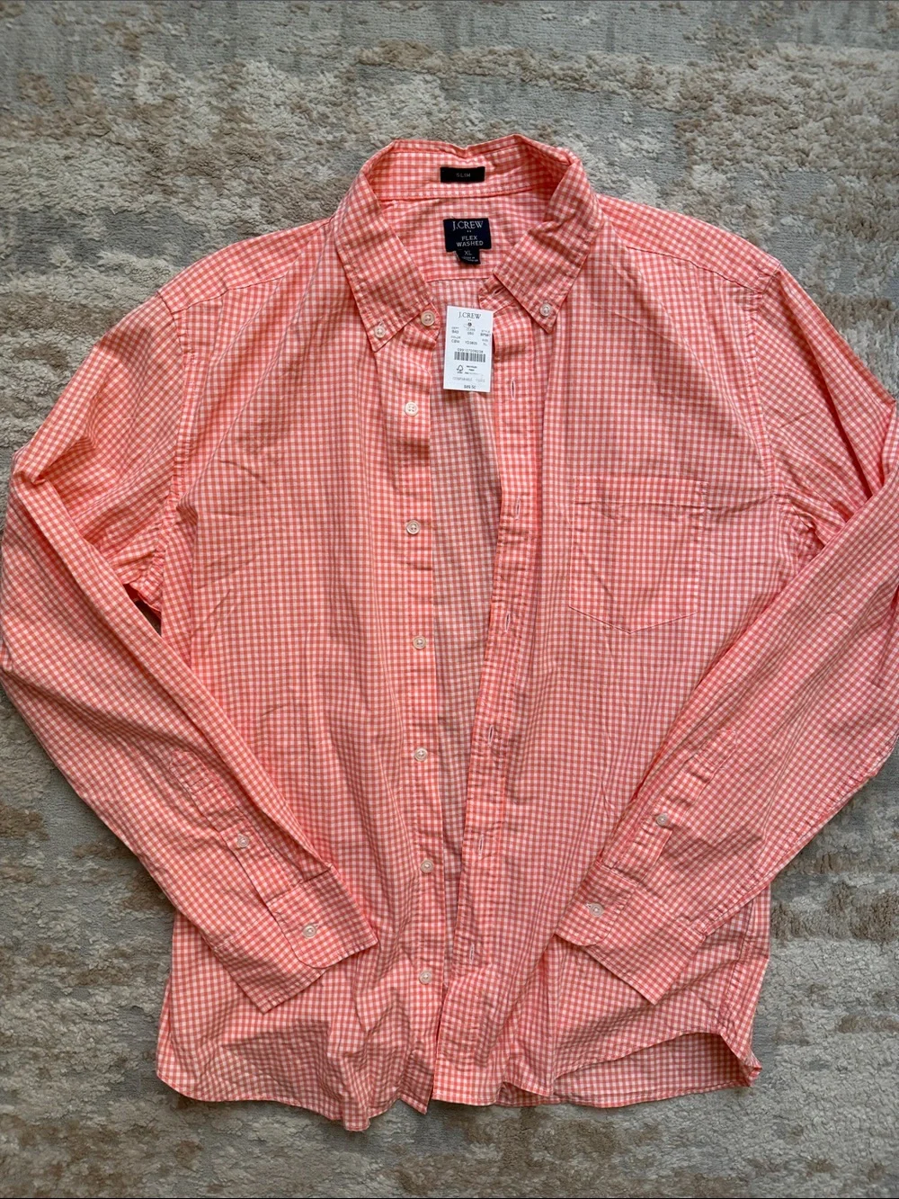J. Crew Men’s Coral Gingham Button-Down Slim Fit Shirt - Size XL